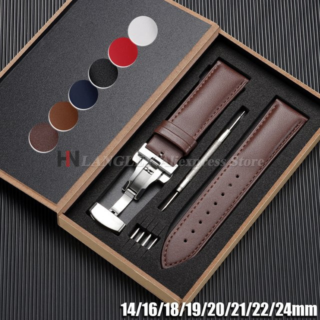 langley Uhrenarmband Echtleder, Schmetterlingsverschluss, Unisex - Bild 1