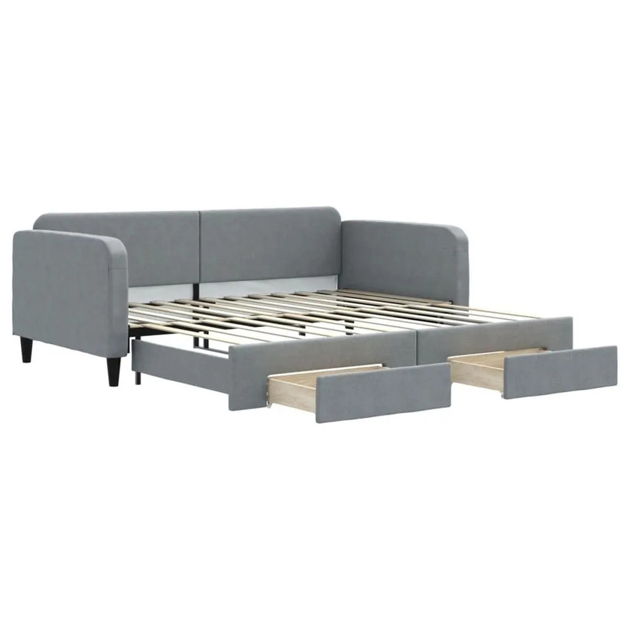 vidaXL Tagesbett ausziehbar mit Schubladen in Hellgrau, gepolstert mit Stoff und Schaumstoff, Breite: 100–120 cm, Tiefe: 200 cm, Höhe: 75 cm - Bild 2