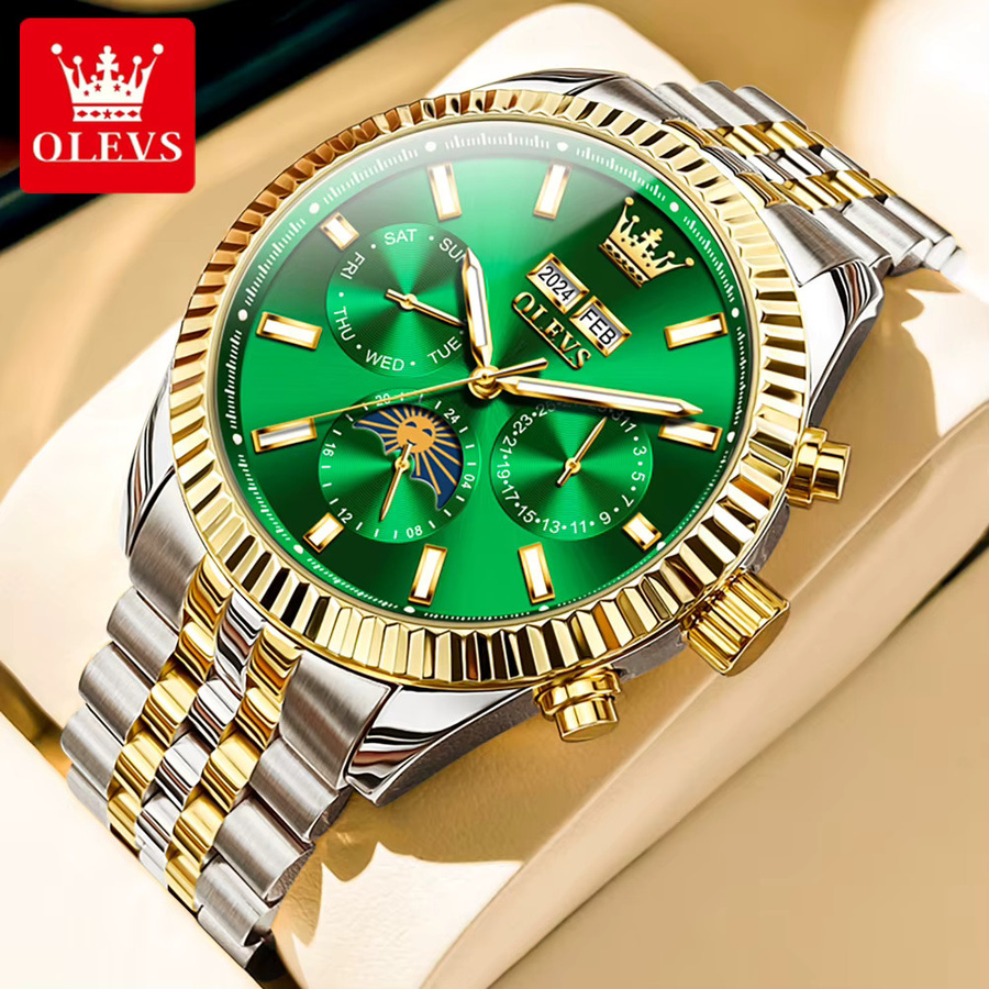 OLEVS Armbanduhr, Automatik, Gold, Edelstahl, Mondphase, Herren - Bild 2