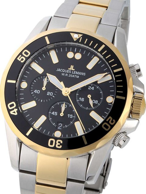 Jacques Lemans Chronograph, Quarz, Edelstahl, 44 mm, Herren, Schwarz, 20 ATM - Bild 1