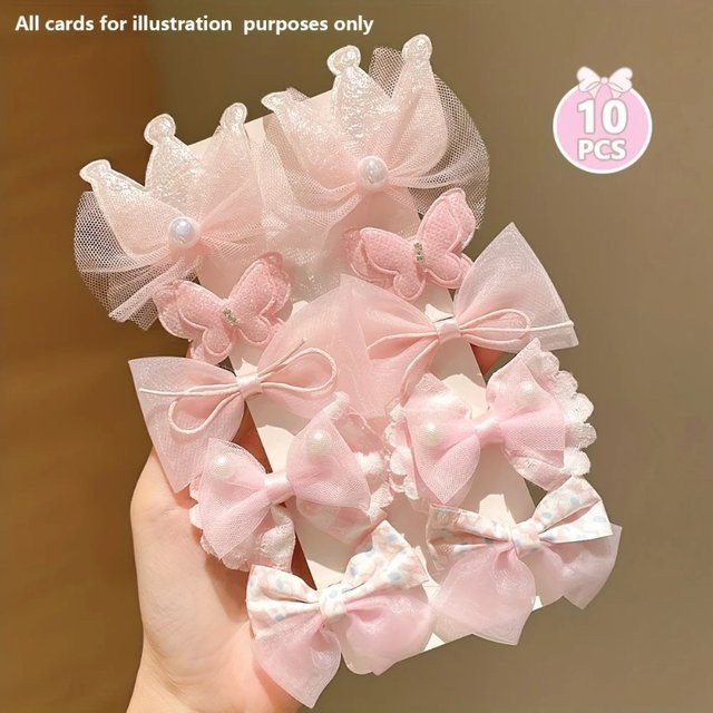 Sonkpuel Haarspangen Set, Rosa, Krone-Schleife, 10 Stück, Kinder - Bild 1