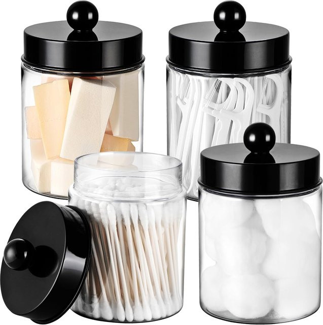 Transparentes Badezimmer-Waschtisch-Aufbewahrungs-Organizer-Set im Bauernhaus-Design für Wattestäbchen, Make-up-Schwämme und Zahnseide - Bild 1