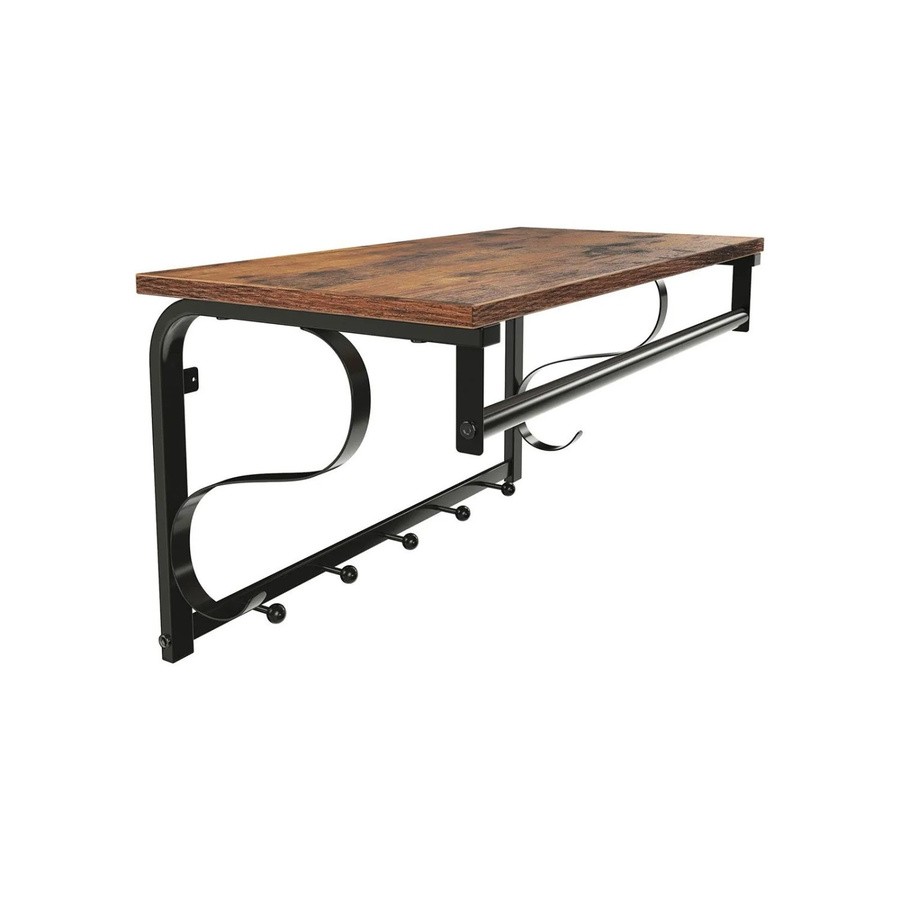 Vasagle Wandgarderobe im industriellen Stil mit 5 Haken und Regal, Braun-Schwarz, B: 60,0 cm, H: 30,0 cm, T: 31,7 cm - Bild 2