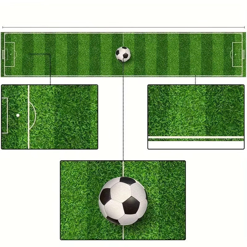 VIKAMA Tischläufer aus Leinen mit Fußball-Spielfeldmuster in Grün, Länge: 150 cm - Bild 4