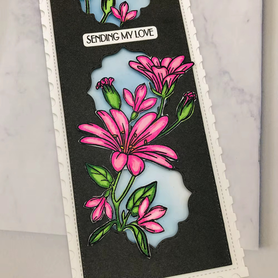 Alinacutle Transparenter Silikonstempel mit floralem Blumenmuster für Scrapbooking und DIY-Papierhandwerk - Bild 3