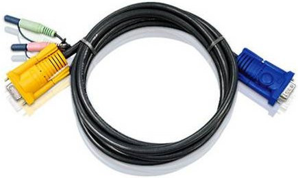 ATEN KVM Anschlusskabel Schwarz mit VGA-Stecker und 3,5 mm Klinkenstecker auf VGA-Buchse und 3,5 mm Klinkenstecker, Länge: 5,00 m - Bild 1