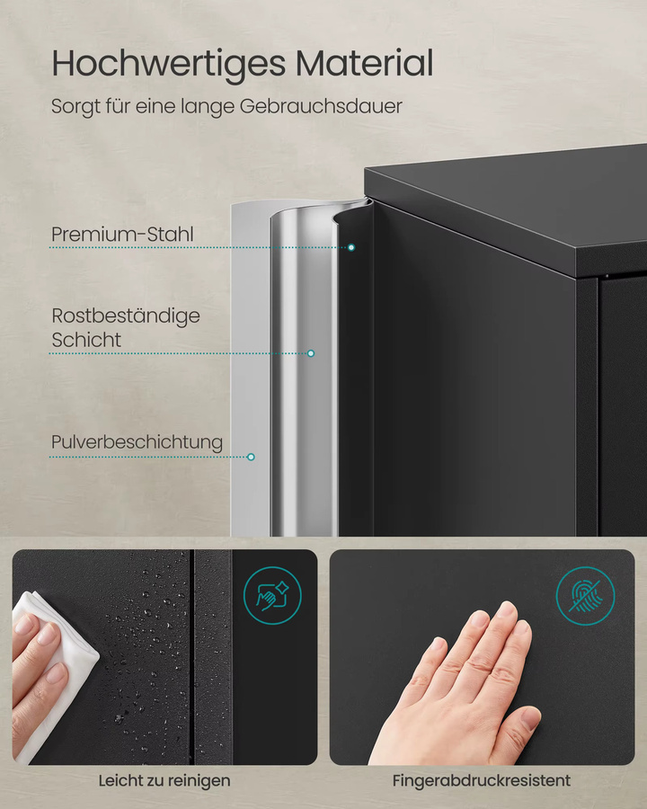 SONGMICS Aktenschrank als Mehrzweckschrank in Grau mit 4 Türen, 5 Ebenen und Schlössern, B: 80 cm, T: 40 cm, H: 180 cm - Bild 5