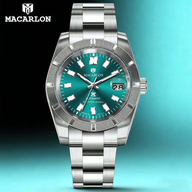 MACARLON Automatikuhr, Edelstahl, Saphirglas, 38 mm, Herren, Blau - Bild 1