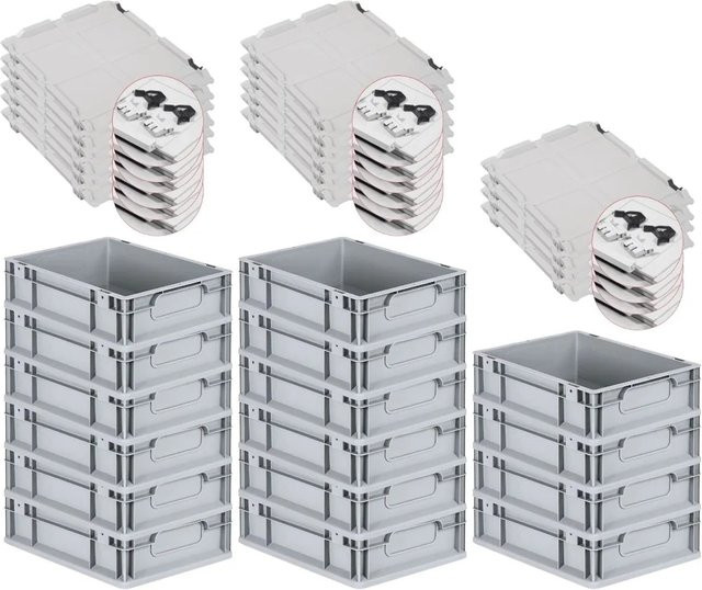 PROREGAL Spar Set 16x Eurobox Nextgen Economy mit Scharnierdeckel und schwarzen Schiebeschnappverschlüssen, Grau, H x B x T: 12 x 30 x 40 cm - Bild 1