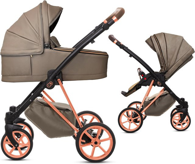 TPFLiving 2in1 Kinderwagen Royal aus Kunstleder in Gray Pearl mit Gestell in Roségold - Bild 1