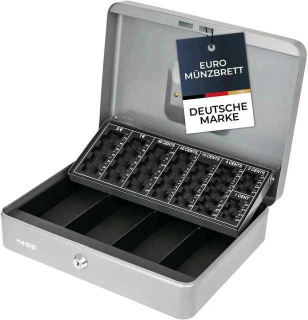 HMF Geldkassette mit Münzzählbrett in Silber, B/T/H: 30 x 24 x 8 cm - Bild 1