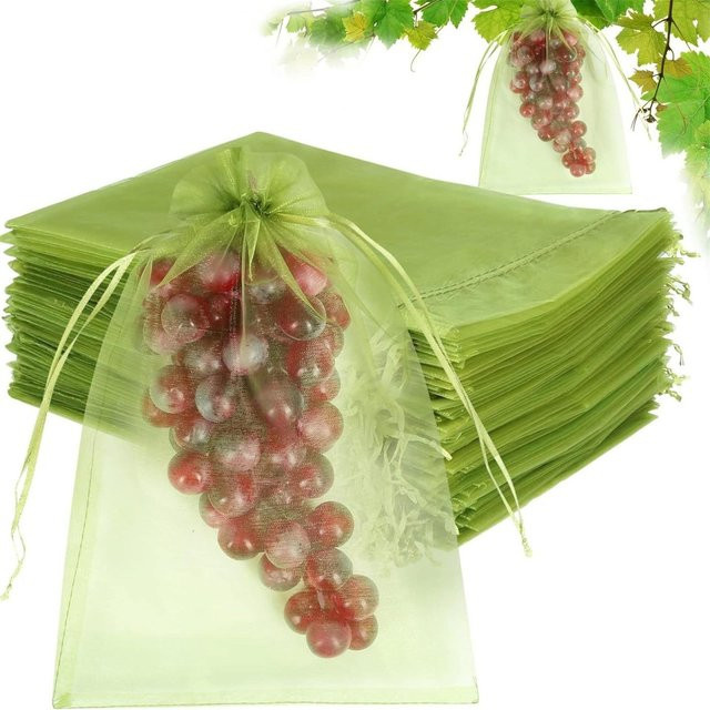 100 Stück ElongPaoXiao Obstbeutel aus transparentem Polyester, insektensichere Netztaschen in Armee Grün, Größe XXXXXL - Bild 1