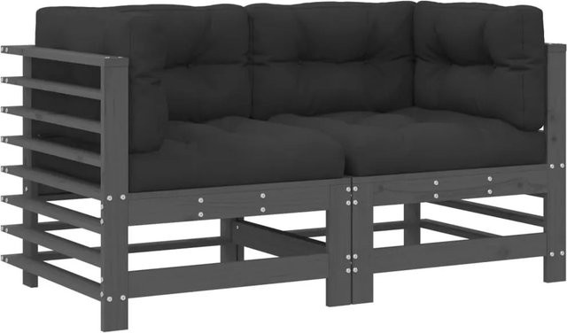 vidaXL Ecksofa Set aus 2 Stück in Grau mit Kissen aus Massivkiefer und Stoff in L-Form und rustikaler Optik - Bild 1