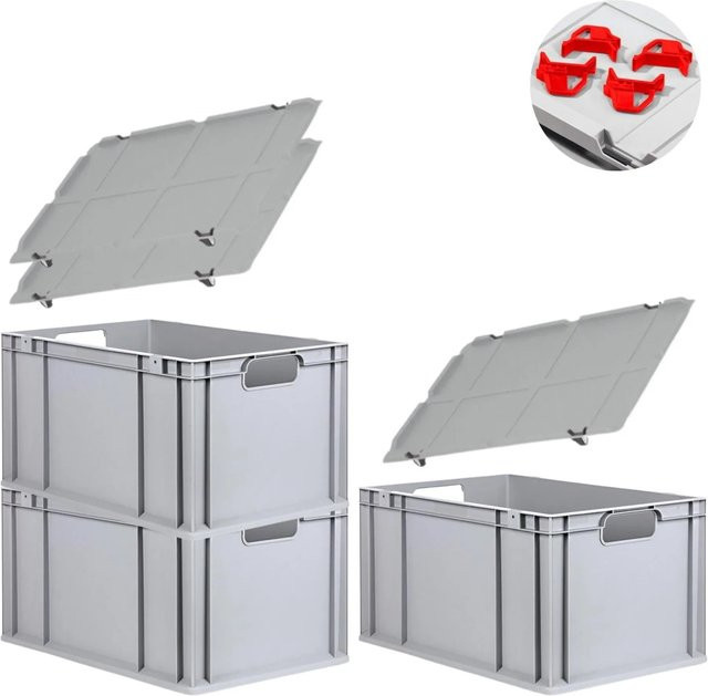 PROREGAL Spar Set mit 3x Eurobox Nextgen Economy inklusive Auflagedeckeln und 4x Schiebeschnappverschlüssen, Farbe Rot, H x B x T: 32 x 40 x 60 cm - Bild 1