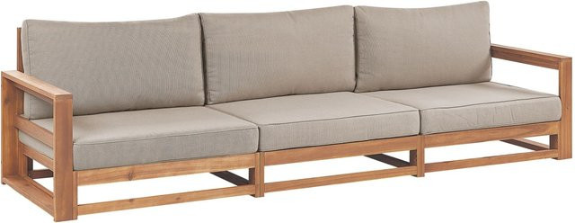 Beliani Gartensofa aus Akazienholz in Grau und Beige mit Polsterung und Kissen, B/T/H: 269 x 75 x 72 cm - Bild 1