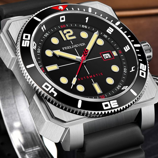 FEELNEVER Armbanduhr Automatik, Edelstahl, Silikon, Schwarz, Herren - Bild 1