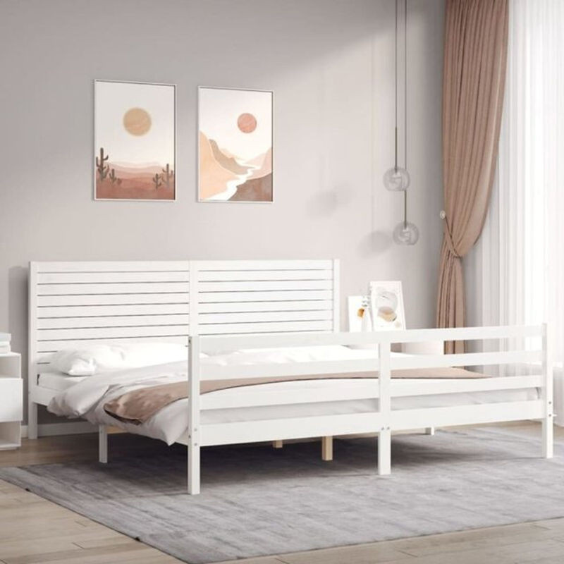 Massivholzbett aus Kiefer mit Kopfteil von Vidaxl in Weiß, B/T/H: 200 x 185,5 x 180 cm - Bild 1