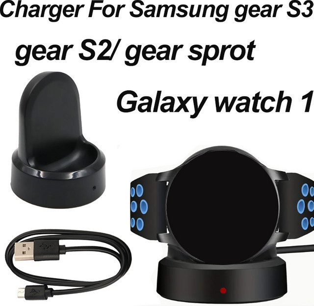 Magnetisches Ladegerät für Samsung Gear S3, S2, Gear Sport und Galaxy Watch 1 in Schwarz mit USB-Kabel - Bild 1