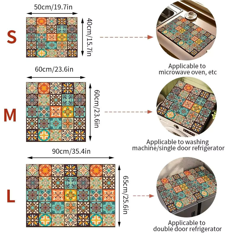 VIKAMA Retro Bohemian Staubschutzhülle für Waschmaschinen und saugfähige Abtropfmatte in Multicolour - Bild 6