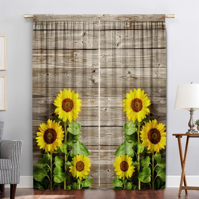 2er-Set Vintage Türvorhänge von Yiran Furniture mit Sonnenblumenmuster in Mehrfarbig, B: 70 cm, H: 165 cm - Bild 1
