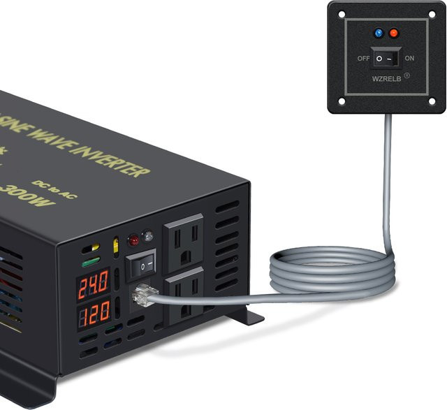300 W Sinus-Wechselrichter 12 V auf 230 V AC Spannungswandler mit Fernbedienung in Schwarz - Bild 1