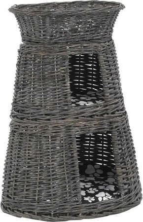 vidaXL 3-tlg. Katzenkorb-Set aus Rattan mit Kissen in Grau, Schwarz oder Weiß, H x B x T: 60 x 47 x 34 cm