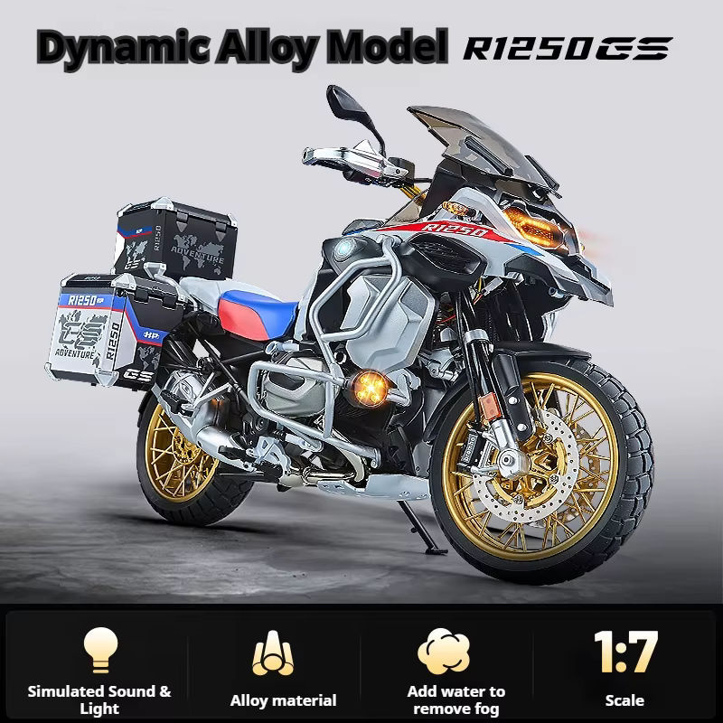 BMW GS R1250 ADV Motorradmodell aus Legierung in Schwarz mit Sprühfunktion im Maßstab 1:7 - Bild 5