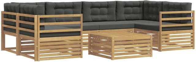 vidaXL Outdoor-Sofagarnitur 7-teilig aus Akazienholz und Polyester in Anthrazit-Weiß - Bild 1