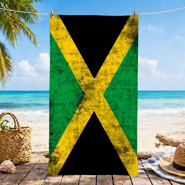 JMG Household Supplies Jamaika Flagge Strandhandtuch aus Mikrofaser, schnelltrocknend und sandfrei, Multicolor, Breite: 60 cm, Höhe: 35 cm - Bild 1