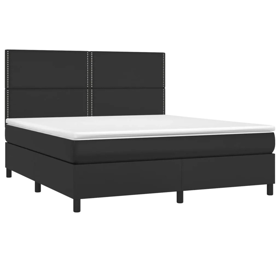 vidaXL Boxspringbett mit Matratze in Schwarz aus Kunstleder mit LED-Unterbettbeleuchtung und USB-Ladeanschluss, B/T/H: 180 x 200 x 118 cm - Bild 2