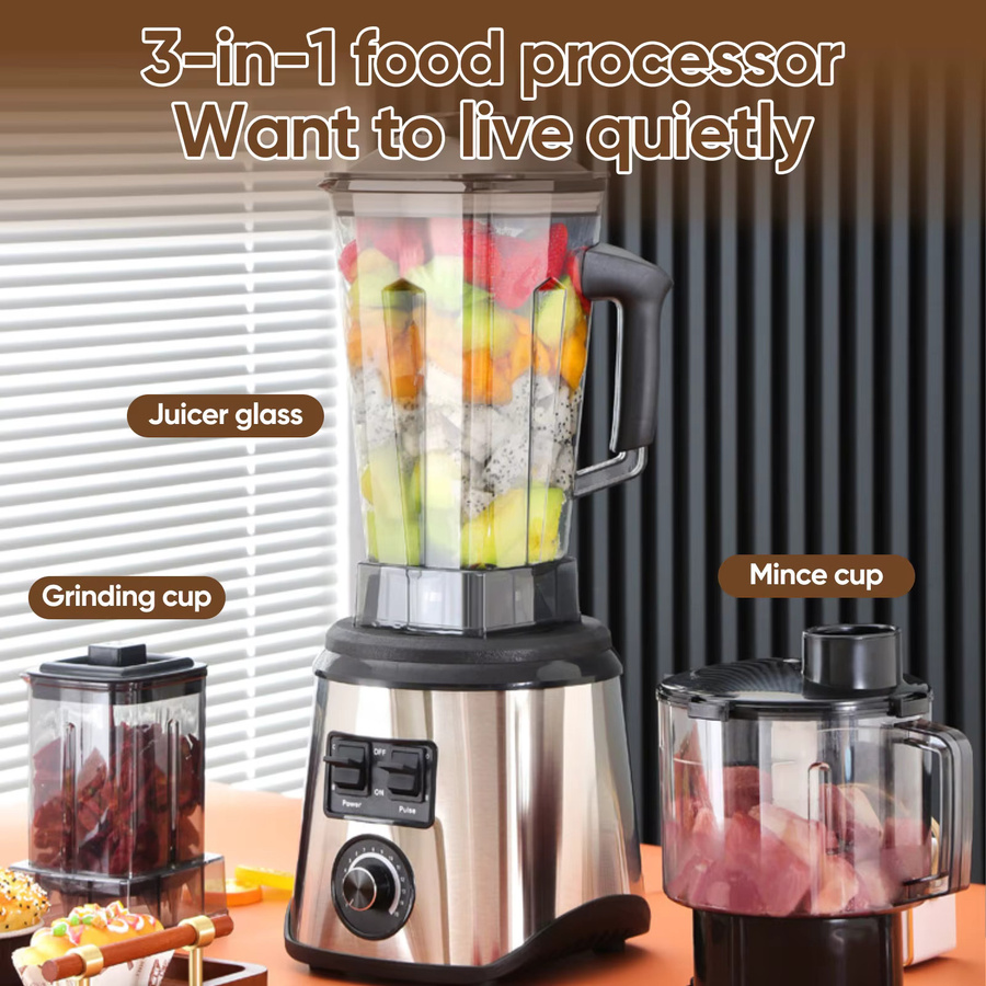 Vremota 3-in-1 Tischmixer und Smoothie-Maker in Silber aus Edelstahl mit 3 Behältern (0,5 l, 1,5 l und 2,5 l) - Bild 2