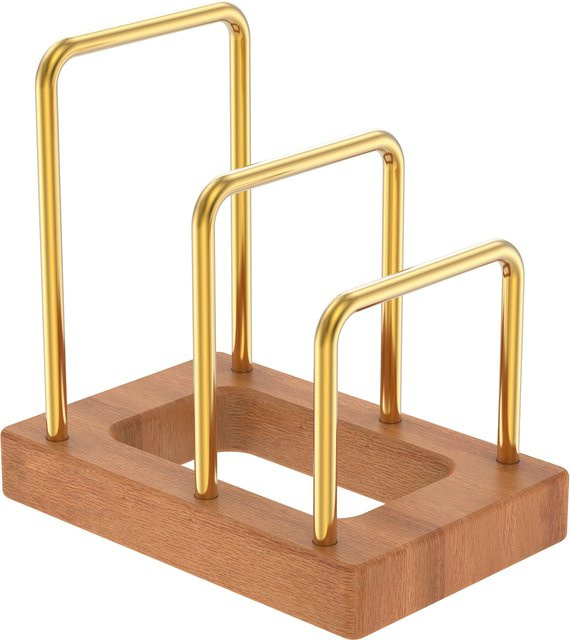 Willstar Topfdeckelhalter und Schneidebrett-Organizer mit Holzsockel in Gold - Bild 1
