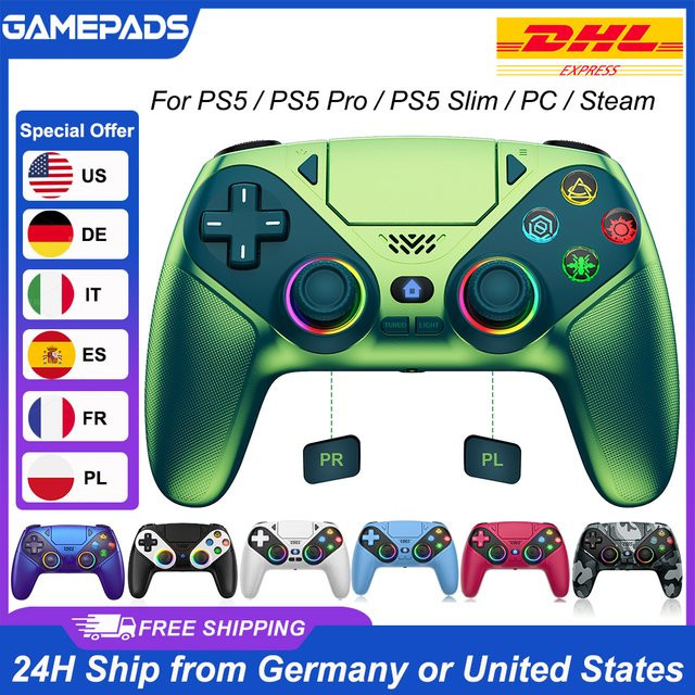 Bonacell RGB Gaming-Bluetooth-Controller für PlayStation 5, kabelloser Dual Sense Controller mit Makro, Turbo und Vibration in Schwarz/Mehrfarbig - Bild 1