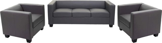 MCW Sofagarnitur Lille in Dunkelgrau aus Kunstleder mit 3er Sofa und 2 Sesseln im modernen Lounge-Stil - Bild 2