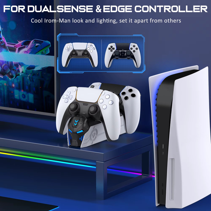BEBONCOOL Dual-Schnellladegerät für Sony PlayStation 5 DualSense Wireless Controller, Farbe: Weiß - Bild 5