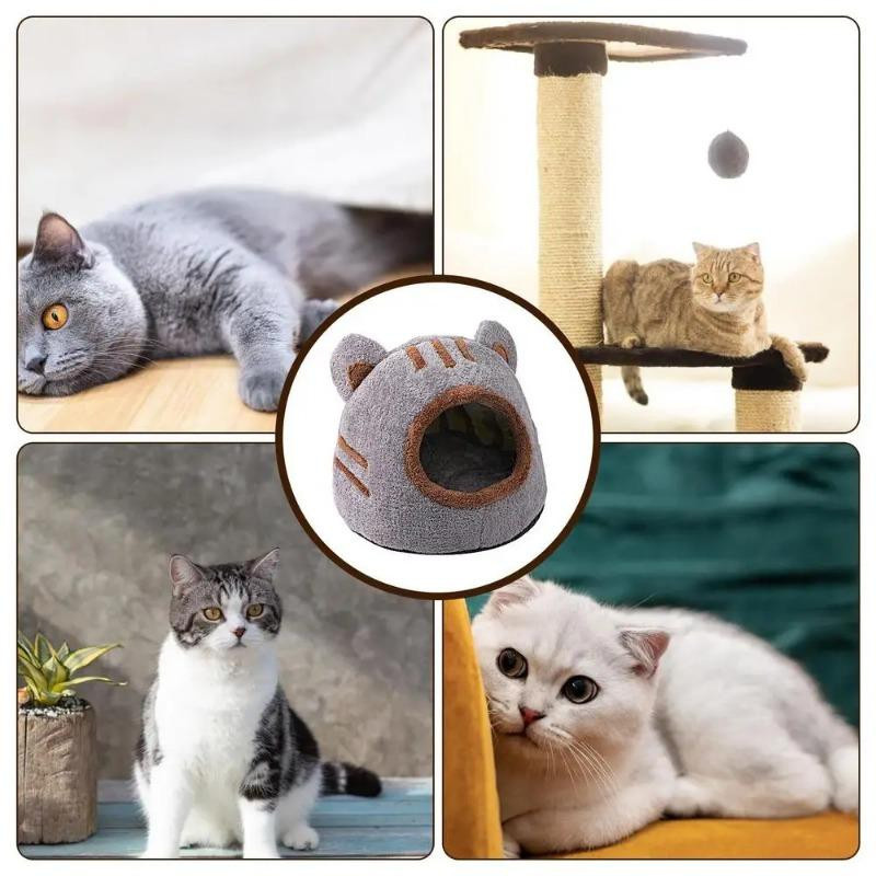 Gemütliches Katzenbett in Bärenkopfform von Household supplies MH, Plüsch-Katzenhöhle für den Winter, Farbe: Grau, B/T/H: 32 x 30 x 30 cm - Bild 1