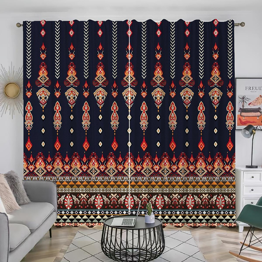 Yiran Furniture Mexikanische Vorhänge mit geometrischem Muster, 2er-Set, Mehrfarbig, B/H: 60 x 50 cm - Bild 1
