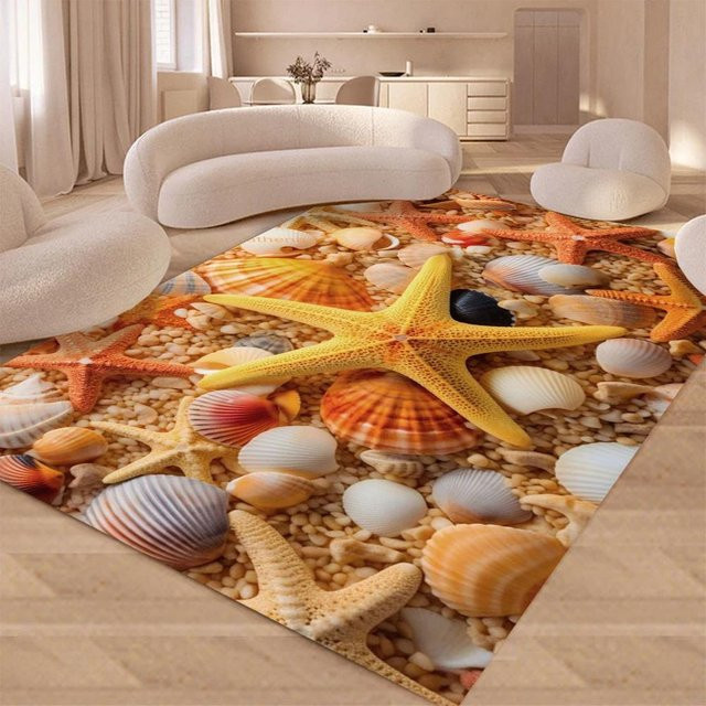 Miniso Rutschfeste Küchenmatte mit Ocean Beach Motiv Jakobsmuschel und Seestern, Mehrfarbig, B/T: 80 x 50 cm - Bild 1
