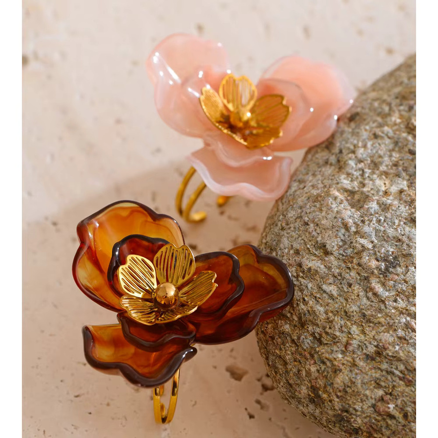 Yhpup Ring Edelstahl, Blume, Lila, Bernstein, Unisex - Bild 1