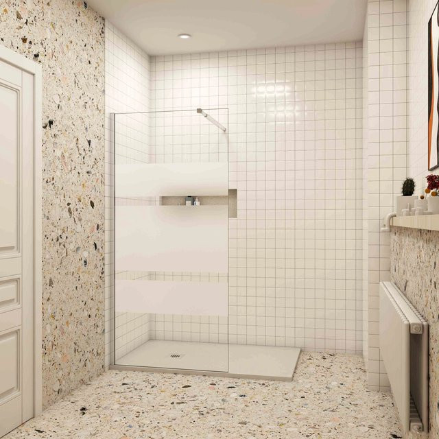 AICA Walk In Duschwand aus Teilsatin Glas mit flexiblem Stabilisator, B: 90 cm, H: 190 cm - Bild 1