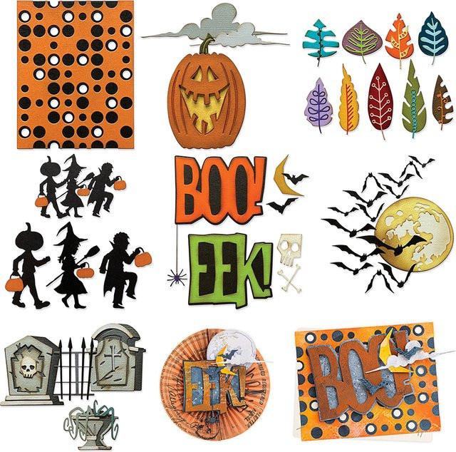 CYFUN DESIGN Halloween Stanzformen Set mit Kürbis, Mondlicht und Grab für DIY Scrapbooking und Papierkarten, Mehrfarbig - Bild 1