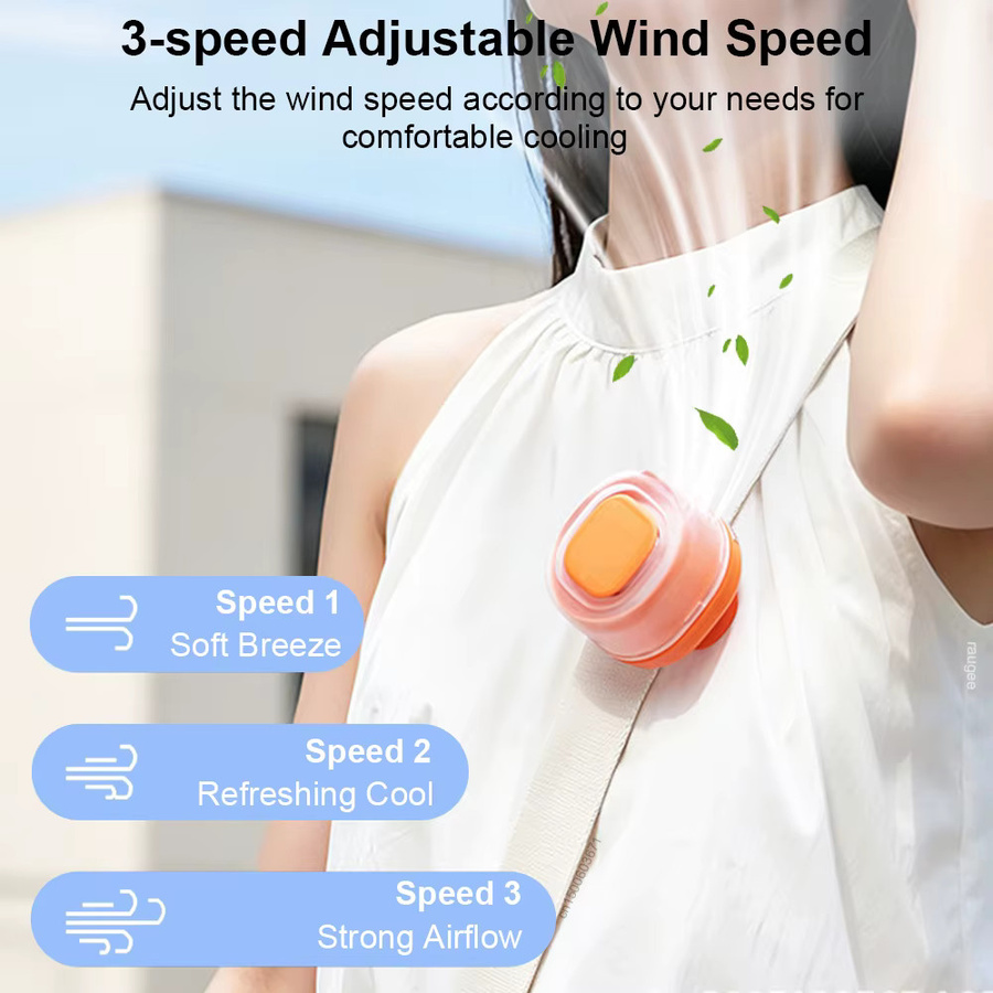 Tragbarer Mini-Clip-Ventilator von cooskr in Orange mit 3 Geschwindigkeitsstufen und wiederaufladbarem Akku für den Außenbereich - Bild 2