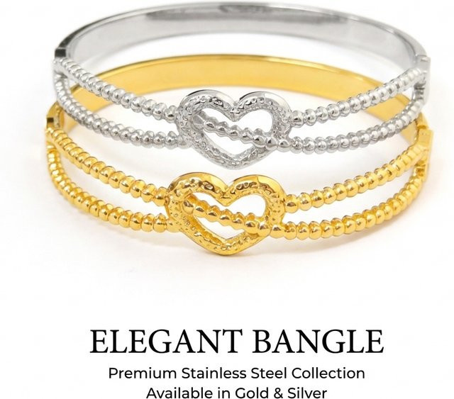 JP One Armreif Edelstahl, Gold, Herz, Damen, 60 mm - Bild 1