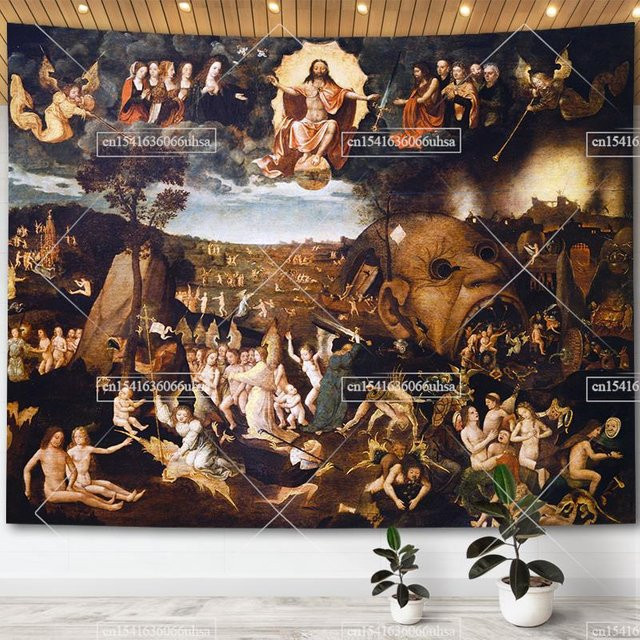 Hieronymus Bosch Garten der Lüste Wandteppich als Retro Wandkunst Dekoration, Mehrfarbig, Breite: 200 cm, Höhe: 180 cm - Bild 1