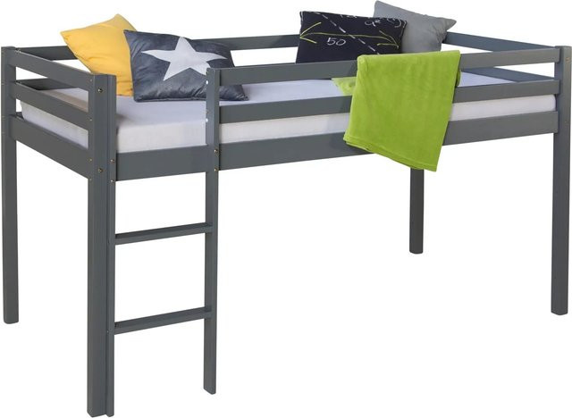 Homestyle4u Hochbett aus Kiefernholz in Grau, modern und lackiert, B/T/H: 90 x 200 x 186 cm - Bild 1