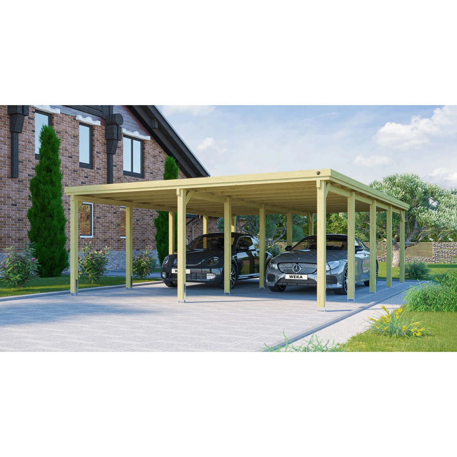 WEKA Doppelcarport 618 Flachdach aus kesseldruckimprägniertem Kiefernholz in Braun, B/T: 802 x 603 cm, ohne Dachplatten - Bild 2