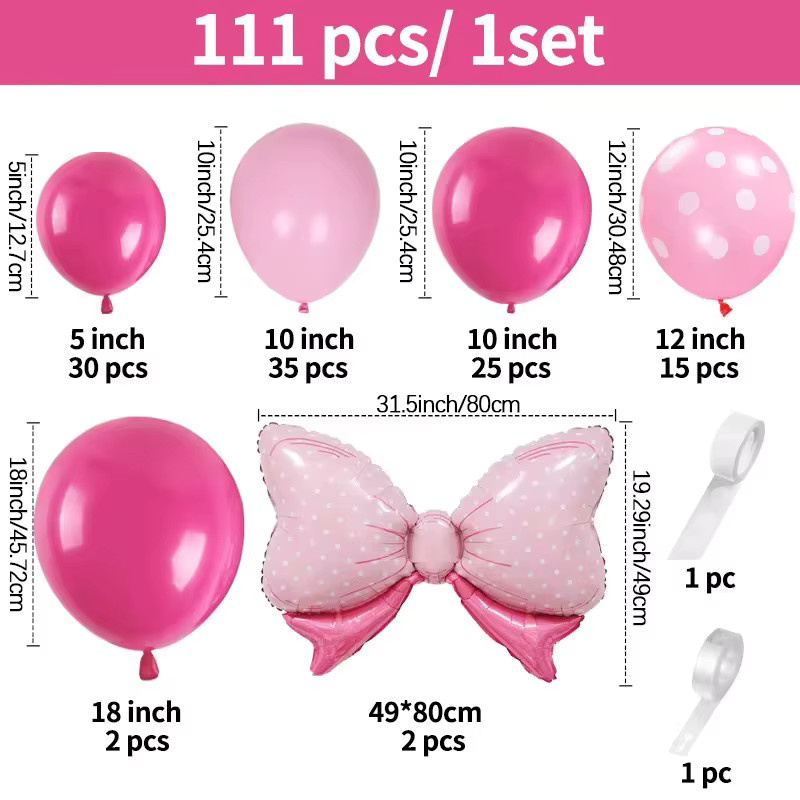 111-teiliges YAYB Ballon-Girlanden-Set in Rosa mit Schleifen- und Herzmotiven für deine Geburtstagsparty oder Babyparty - Bild 2