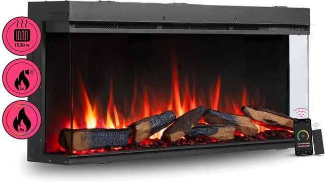 BALDERIA AH-44 Elektrokamin Einbaukamin mit 3D-Flammeneffekt und Wifi App-Steuerung in Schwarz - Bild 1