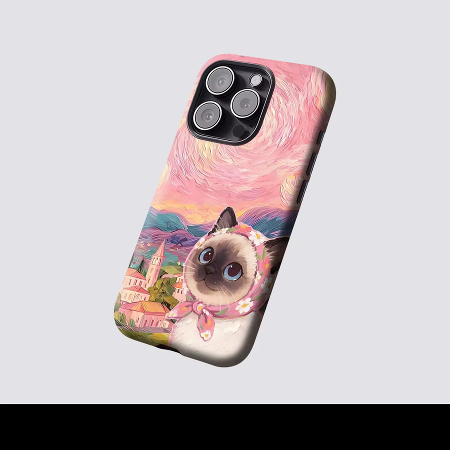 Potdemiel Robuste Handyhülle Sternennacht Siamesische Katze für iPhone 17 16 15 14 13 Pro Max Plus mit Magnetfunktion, Mehrfarbig - Bild 2