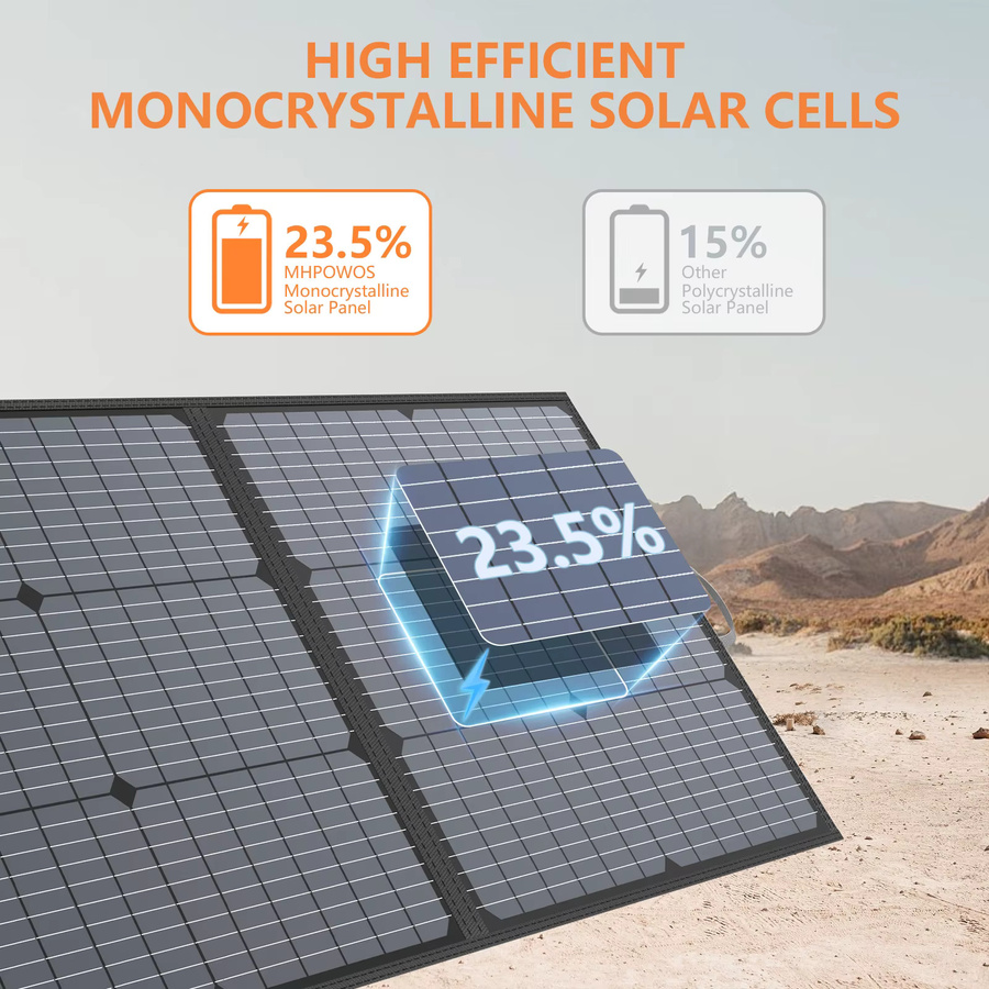 MHPOWOS Tragbares Solar-Ladegerät 220 W, faltbares Solarpanel-Set in Schwarz für Kraftstationen, Camping und Wohnmobil - Bild 2